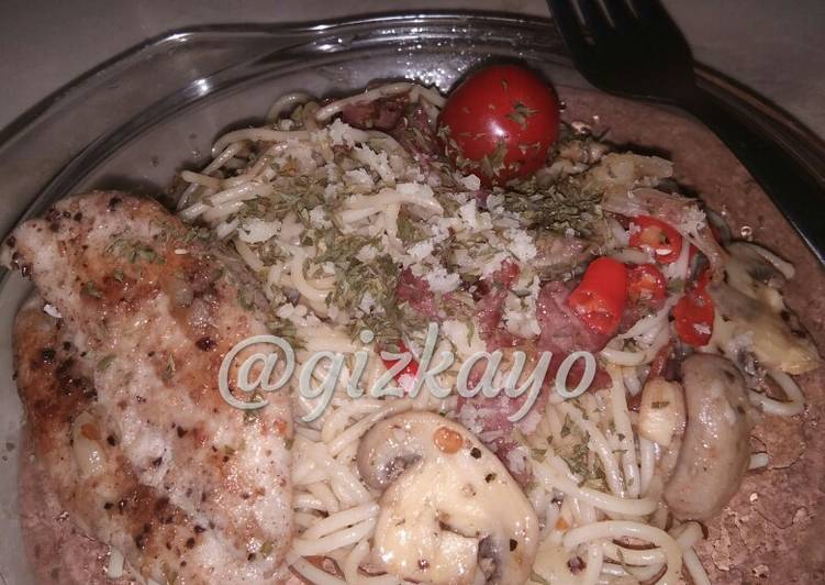 Resep Spaghetti Aglio E Olio with Grilled Chicken, Lezat Sekali
