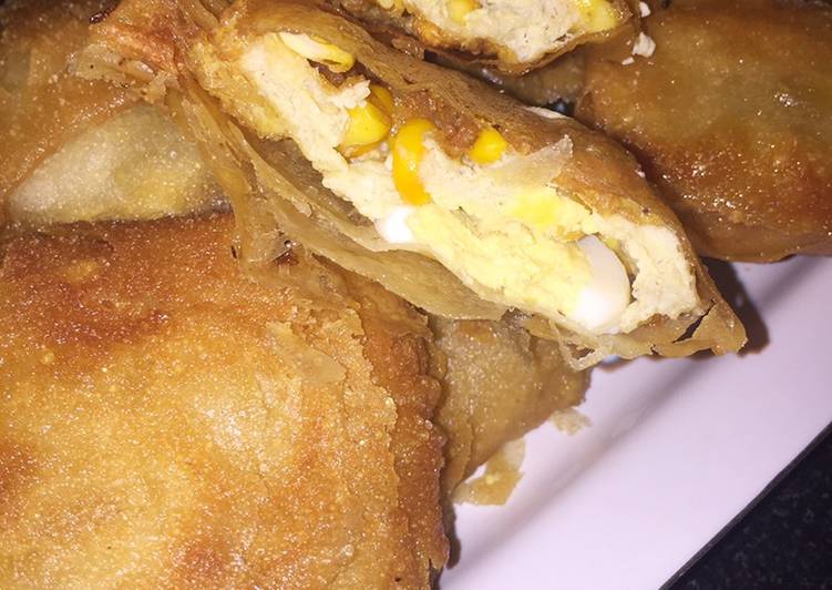 Martabak mini kulit lumpia isi scrambled egg+jagung manis+telur puyuh