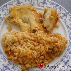 A picture of Cod in the oven with rice and herbs!.