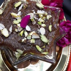 A picture of Instant Moong badam pistachio dal halwa.