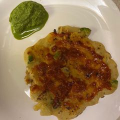 A picture of Sorghum flour onion jalapeño schezwan chilla.