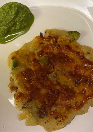 A picture of Sorghum flour onion jalapeño schezwan chilla.