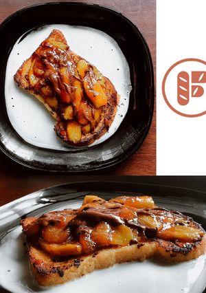 A picture of Jacques Pépin's French Toast with Banana & Chocolate.