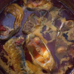 Banga soup and fresh fish A picture of Banga soup and fresh fish.