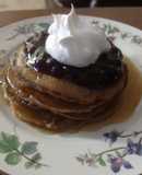 Cinnamon Clove Pancakes with Blueberry Sauce and Whipped Cream