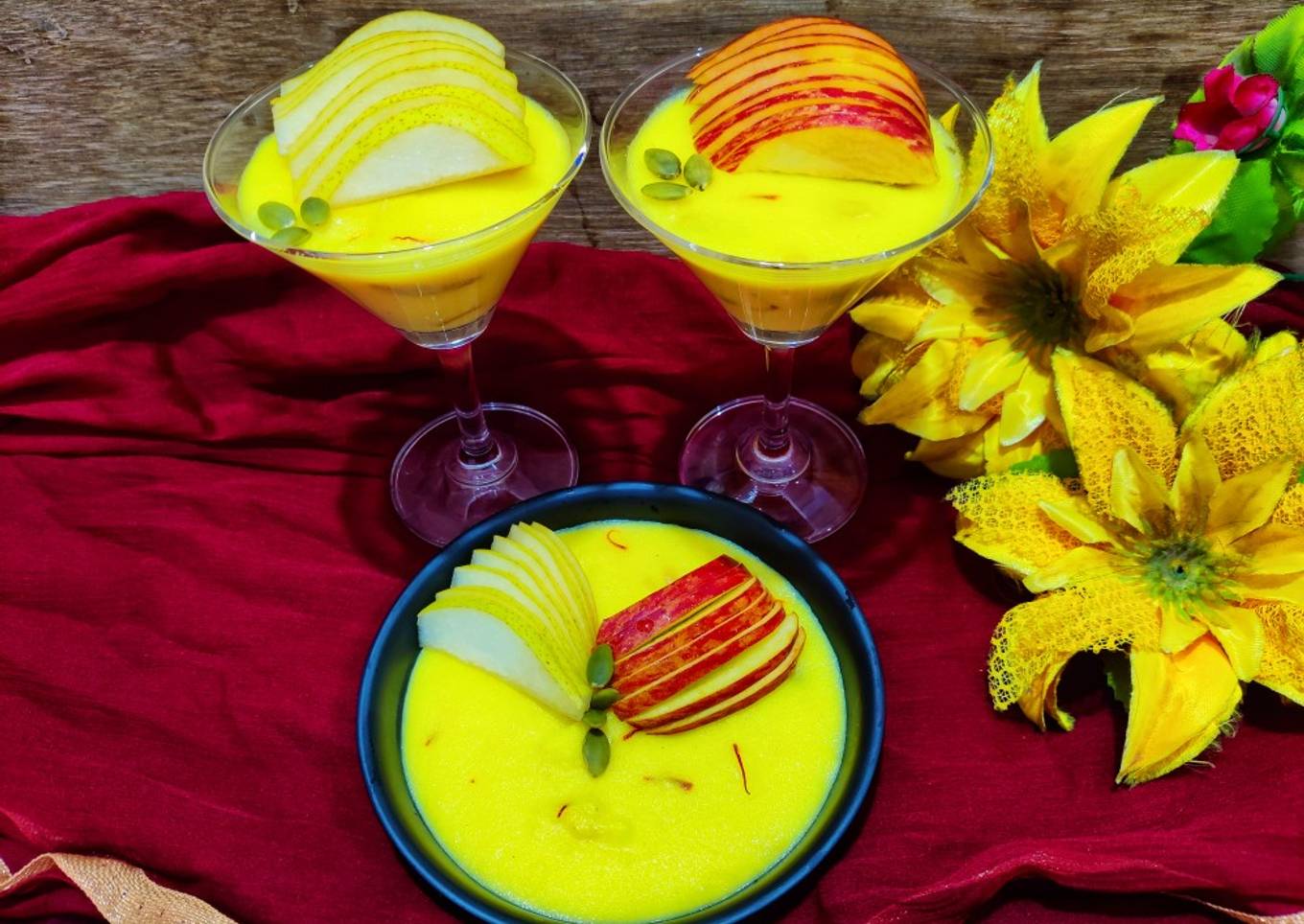 Saffron rice flour custard