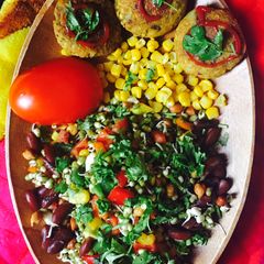 A picture of Vegan plater Sprouts salad with Rajma potato cutlet.