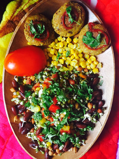 A picture of Vegan plater Sprouts salad with Rajma potato cutlet.