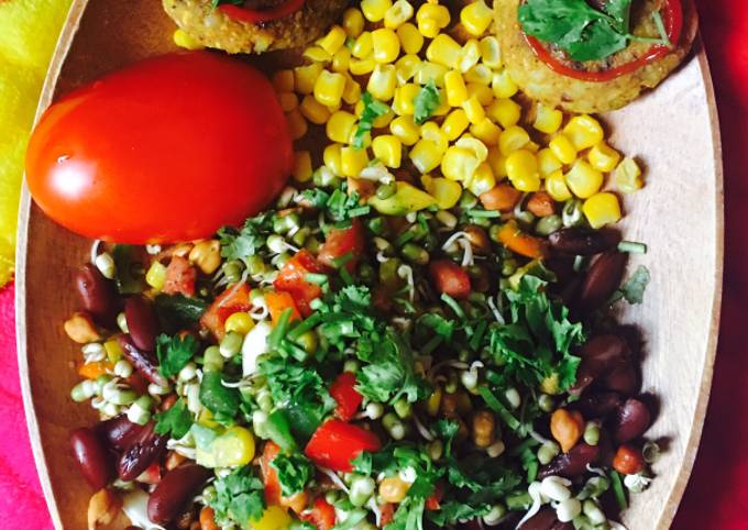 Vegan plater Sprouts salad with Rajma potato cutlet