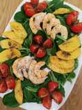 Salade de mâche aux gambas et kaki