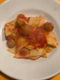 Maltagliati senza uova al ragù di polpettine