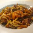 Gambas con espagueti de calabacín