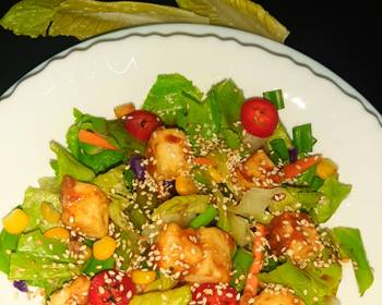 Popular Cuisine Paneer salad with teriyaki sauce Delicious Simple