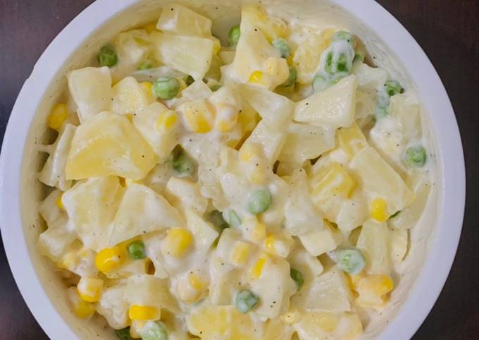 Step-by-Step Guide to Prepare Gordon Ramsay Creamy potato corn and pea salad