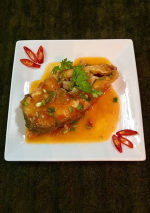 Hình của món Cá chẽm xốt cay.