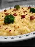 Risotto al sedano rapa, salsiccia, broccoletti e polvere di pomodoro 🍠🥓🥦 🍅
