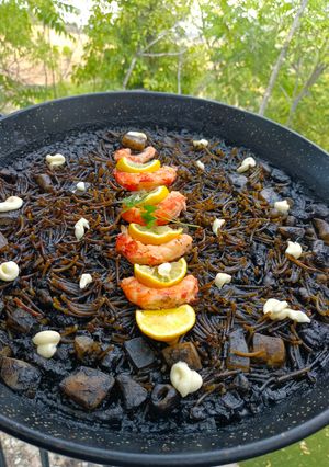 A picture of Black Fideuá with Cuttlefish.