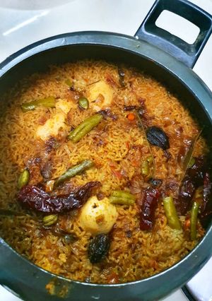 A picture of Egg Biryani in Pressure Cooker.