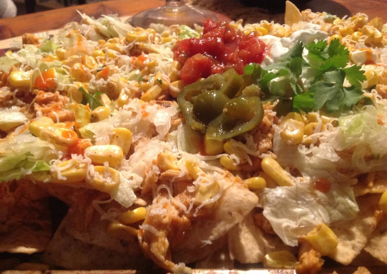 Buffalo Chicken and Corn Nachos