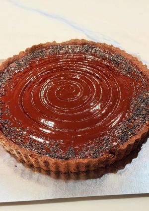 A picture of Miso black sesame baked chocolate tart.