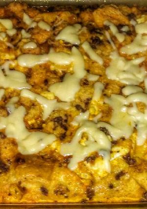 A picture of Chorizo Manchego Strata.