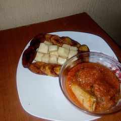 Fried Cubed yam,Dodo and Stew A picture of Fried Cubed yam,Dodo and Stew.