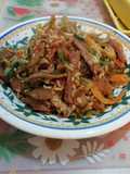 Arroz integral frito con restos de asado