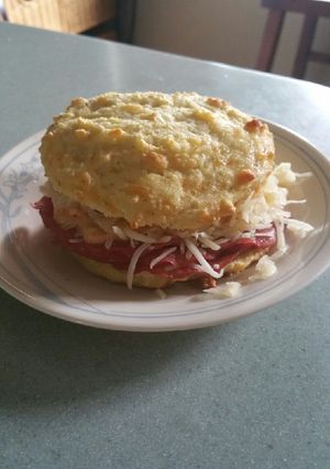 A picture of Reuben Biscuit Sandwiches.