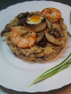 Una foto de Risotto de setas y gambas