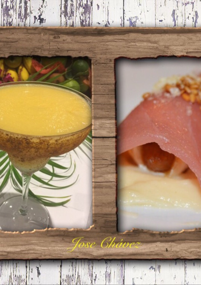 Una foto de Cóctel Margarita y Canelón de Atún con interior templado Tomate