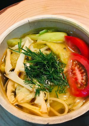 Hình của món Canh măng dọc mùng (canh cá chay).