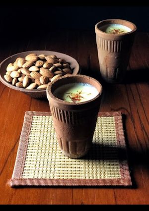 A picture of Saffron almond flavored milk.