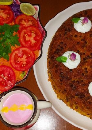 عکسی از دستور ته چین عدس پلو