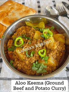 A picture of Aloo Keema (Ground Beef and Potato Curry):.