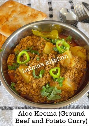 A picture of Aloo Keema (Ground Beef and Potato Curry):.