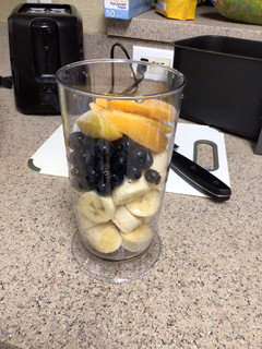 A picture of Blueberry Peach Banana Smoothie 🍌🫐🍑.