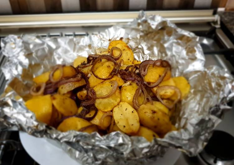 Baked Potatoes with sautee onion rings #Bakedsnackchallenge