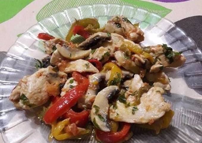 Pechuga de pollo con verduras al sartén Receta de Denny- Cookpad