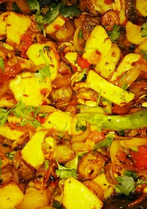 A picture of Special onion potato Karela(bitter gourd) sabji.