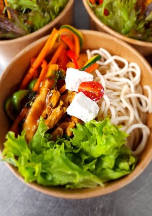A picture of Chicken and noodle salad 🥗.