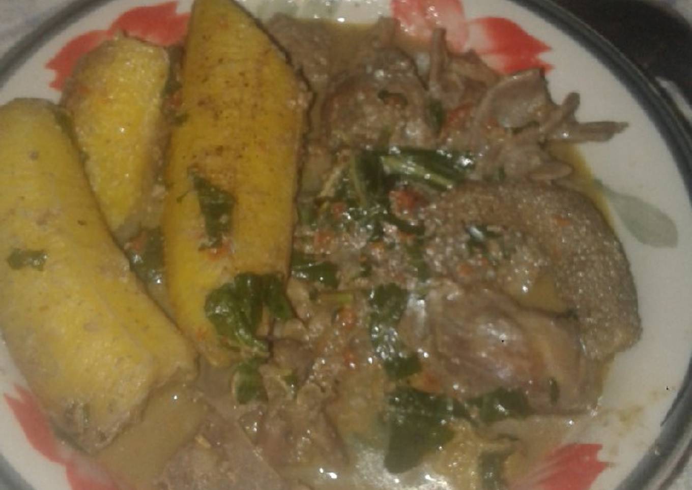 Semi Ripe Plantain in Assorted Goat meat pepper soup