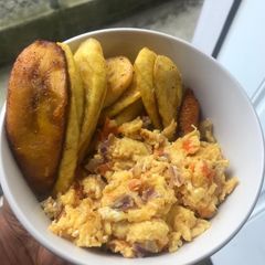 A picture of Scrambled Egg and Fried Plantain.