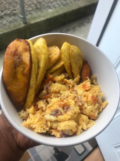 A picture of Scrambled Egg and Fried Plantain.