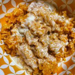 A picture of Mexican Rice and Queso.