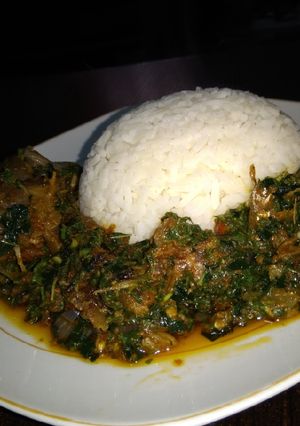 A picture of Rice and vegetable.