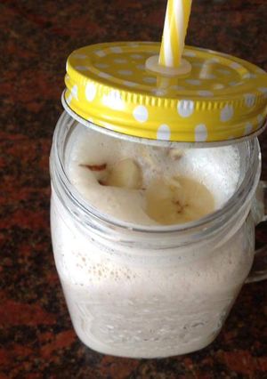 A picture of Ragi Banana Almond Milkshake.