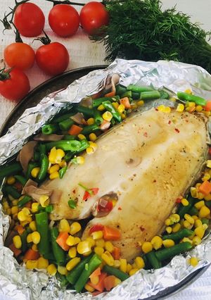 Фото Рыбка запечённая с овощами 🤤🐟.