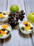 Fresh milk pudding and fresh fruits