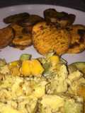 Camote horneado y huevo con pipián y ayote mantequilla (squash)