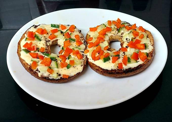 My Toasted Open Bagel with Soft Cheese,Cucumber & Sweet Pepper😍
